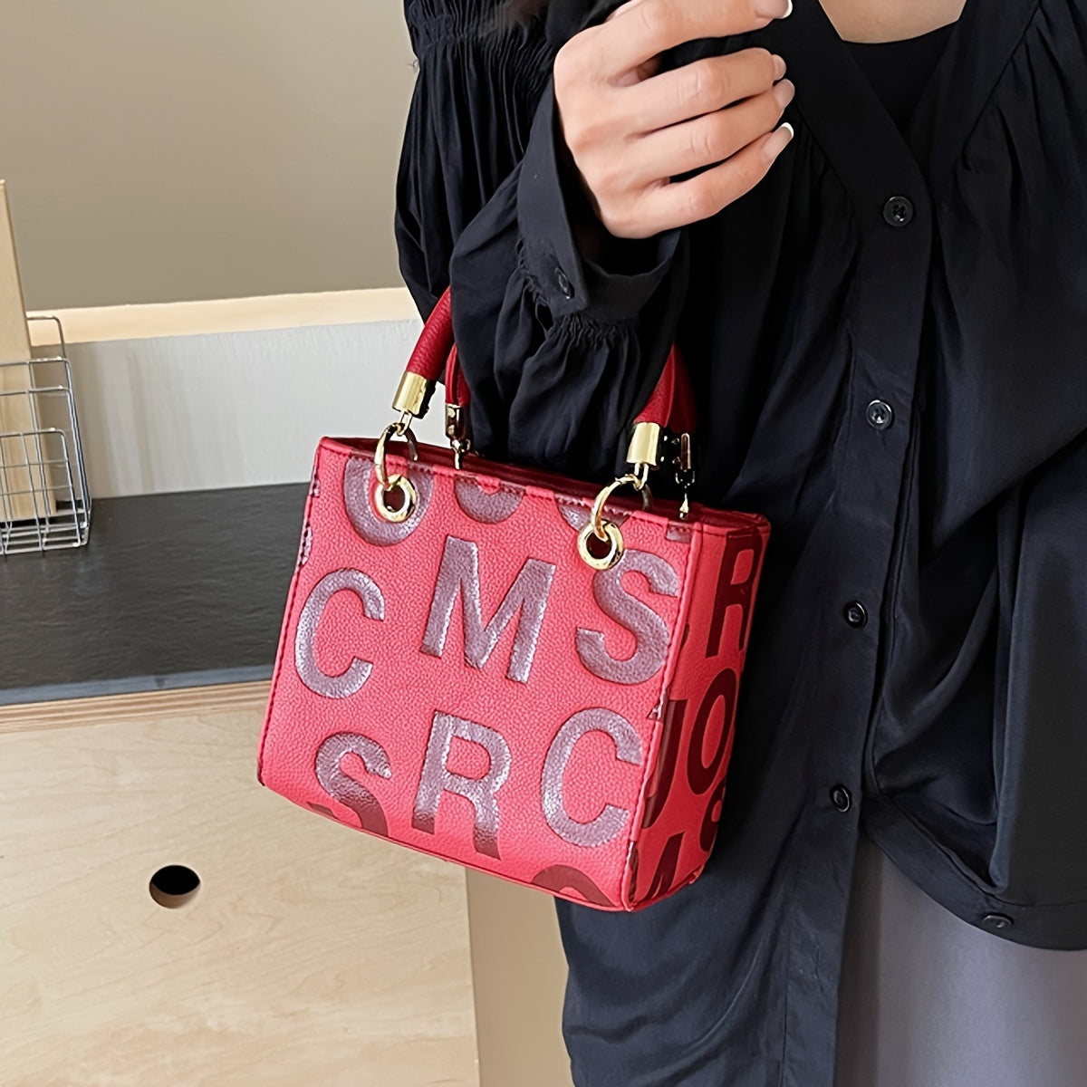 Fashionable Handbag with Alphabets Embossed Print, Crossbody & Shoulder Bag for Shopping, Parties, and Outings